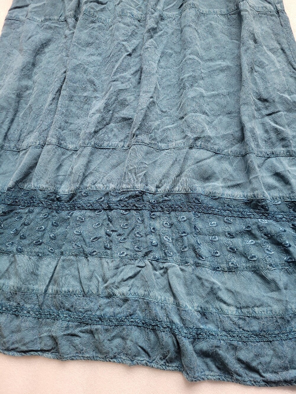 Vintage Coline Embroidered Tiered Boho Maxi Dress Teal Paisley French Large - Picture 7 of 14